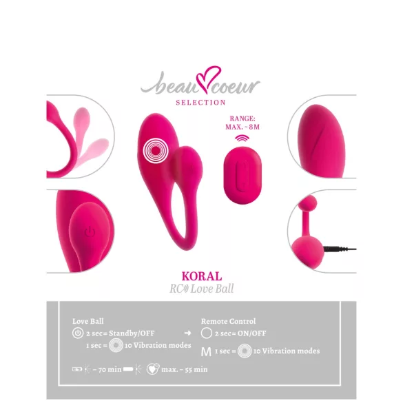 Beau Coeur Koral - vibraatio-muna kaukosäätimellä - pinkki