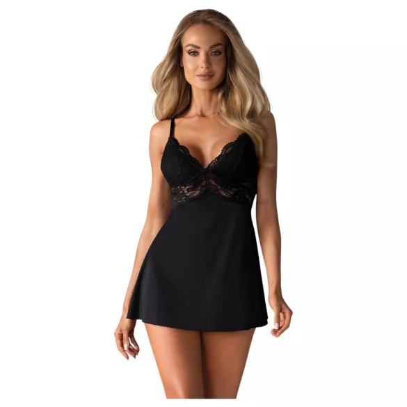 Obsessive - pitsibabydoll ja stringit (musta) - L/XL