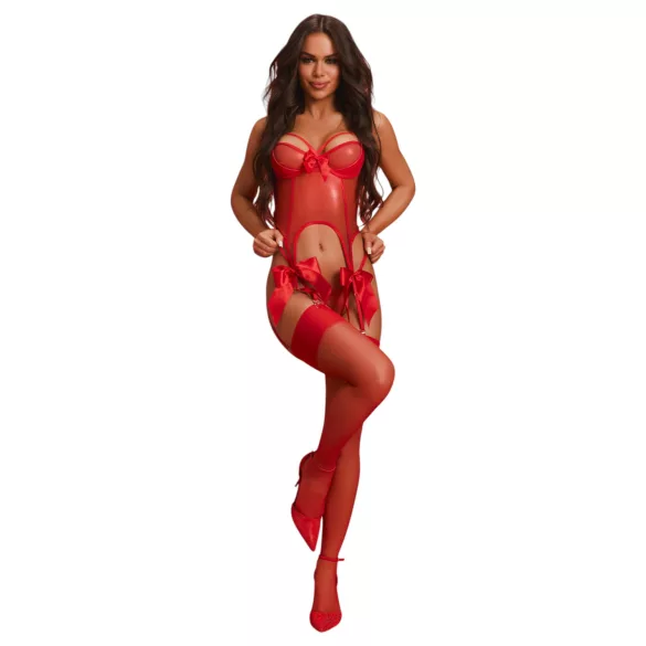Obsessive Gifty - korsetti ja avoimet stringit -setti (punainen)