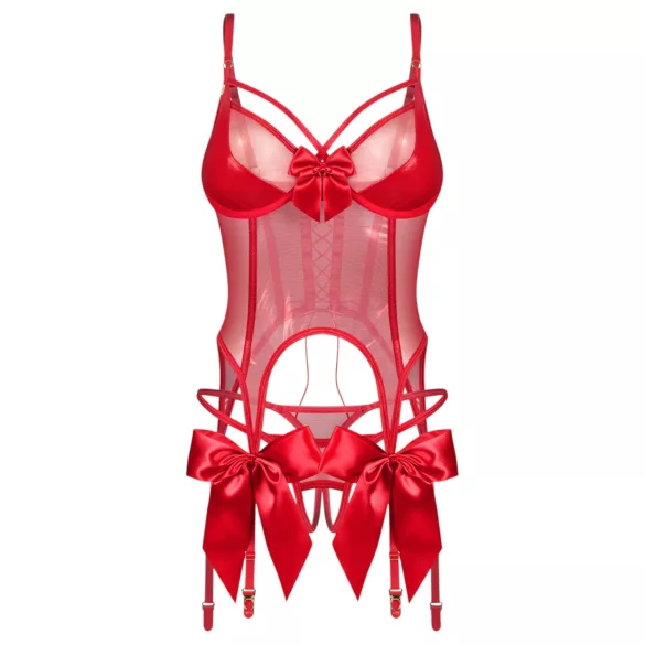 Obsessive Gifty - korsetti ja avoimet stringit -setti (punainen)