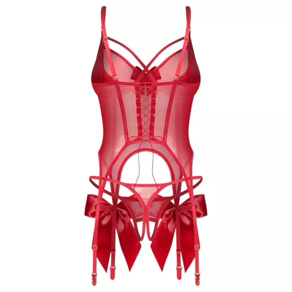 Obsessive Gifty - korsetti ja avoimet stringit -setti (punainen)