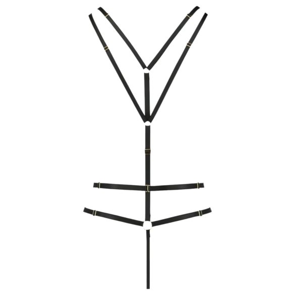 Passion Devil Kirsikka - metallisormuksilla varustettu body-valjaat (musta) - L/XL