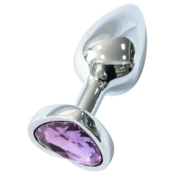 Sunfo – metallinen anustappi sydämenmuotoinen violetilla kivellä (hopea)
