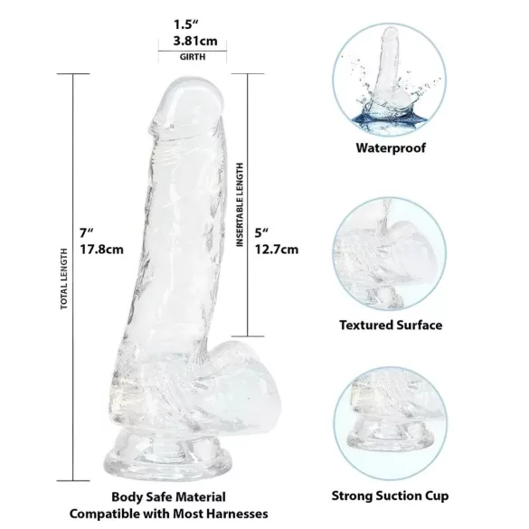 Addiction Crystal - imukupillinen dildo (läpinäkyvä) - 18 cm