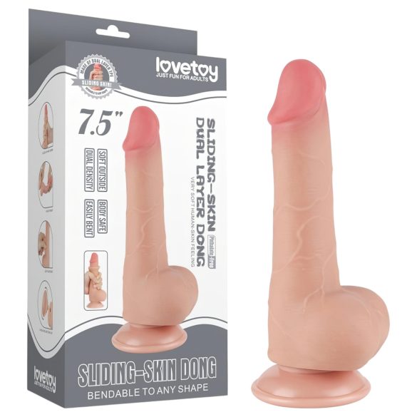 Lovetoy - dildo tapaduttimella - kaksikerroksinen liukuva iho - 19,5 cm nude