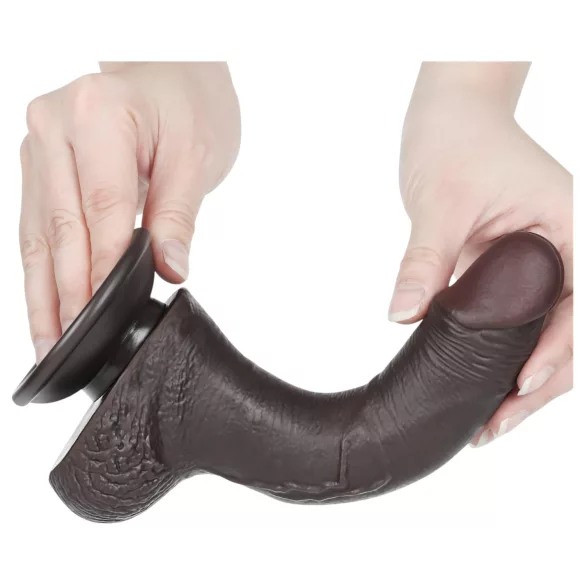 Lovetoy Sliding-Skin - kiinnittyvä kaksikerroksinen dildo - 19,5 cm - ruskea