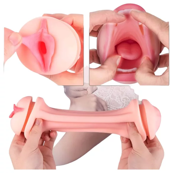 Vibeconnect - masturbaattori suun ja vaginan muotoinen - luonnollinen/musta