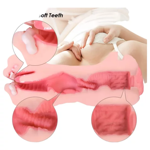 Vibeconnect - masturbaattori suun ja vaginan muotoinen - luonnollinen/musta