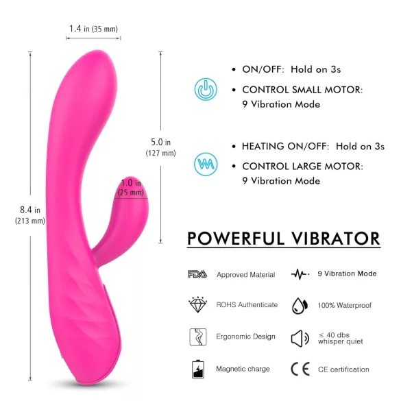 Sex HD Muses - ladattava vedenpitävä lämpeävä vibraattori - pinkki