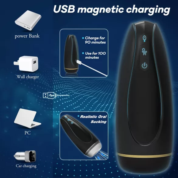 Sex HD Hawk - akku masturbointilaite - värinä ja imu - musta/valkoinen