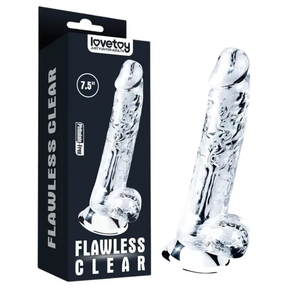 Lovetoy Flawless Clear - dildo imukupilla - 19 cm - läpinäkyvä