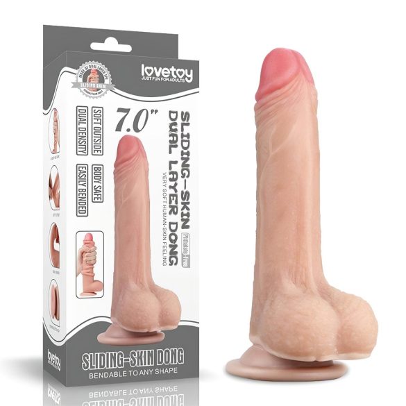Lovetoy Sliding-Skin - kaksikerroksinen dildo - 18 cm - luonnollinen
