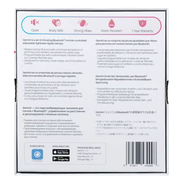 Lovense Gemini - Sovelluksella ohjattava värisevä nännipuristin (pinkki)
