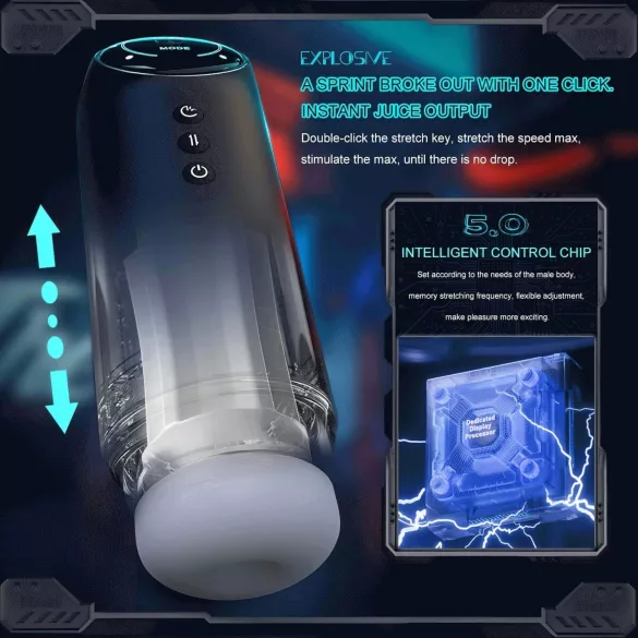 Leopard - masturbaattori ylös-alas liike, imevä, vibraatio - musta