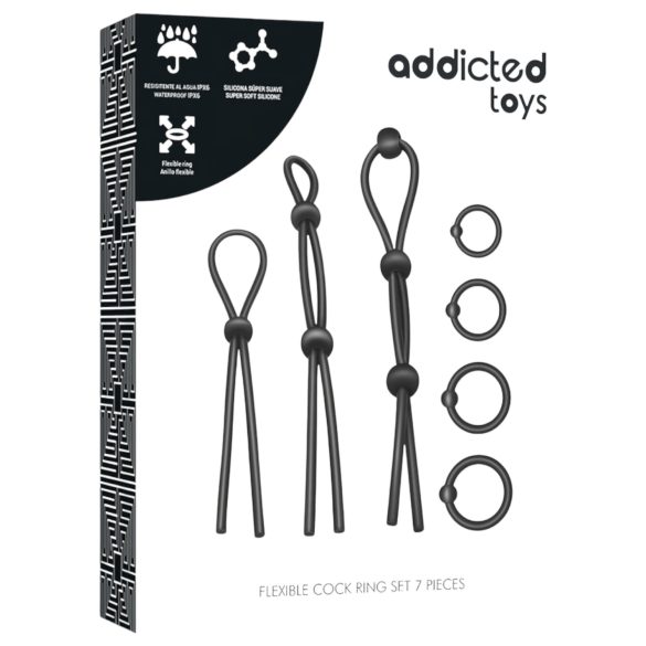 Addicted Toys - penisrenkaat setti - 7 kpl silikoninen - musta