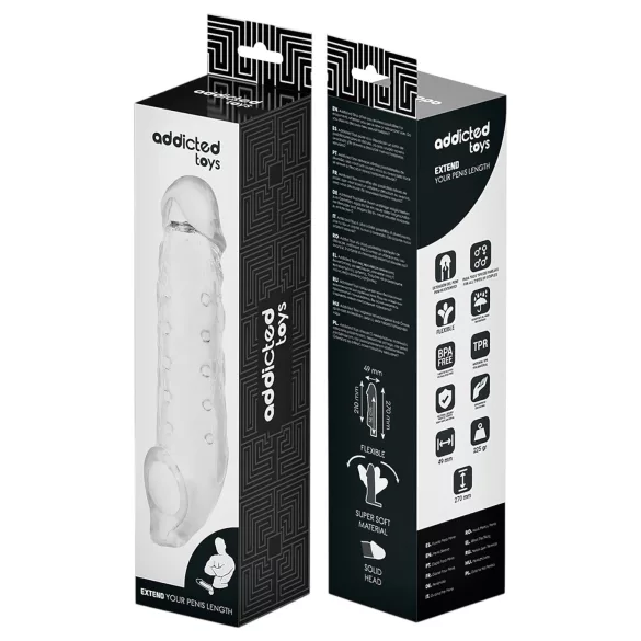 Addicted Toys - penis sleeve ja kivesten rengas - 23 cm - läpinäkyvä
