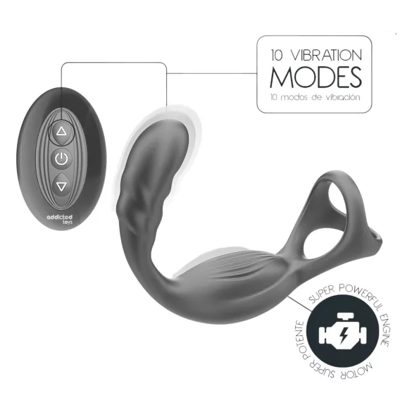 Addicted Toys - anaalivibraattori penis- ja kivestenrengas - musta