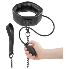 Fetish - pumpattava kaulapanta taluttimella (musta)