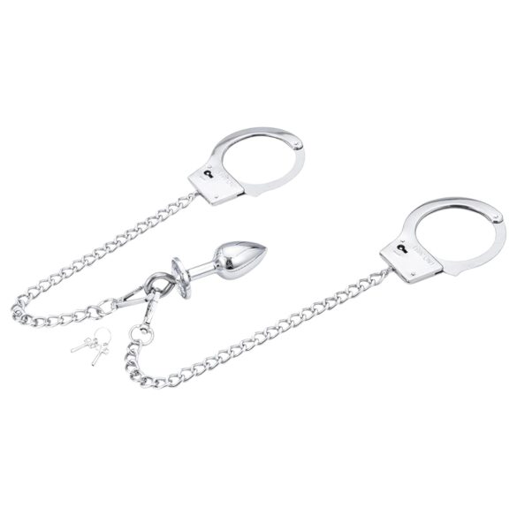 LateToBed - BDSM käsiraudat anustapilla - metalli hopea