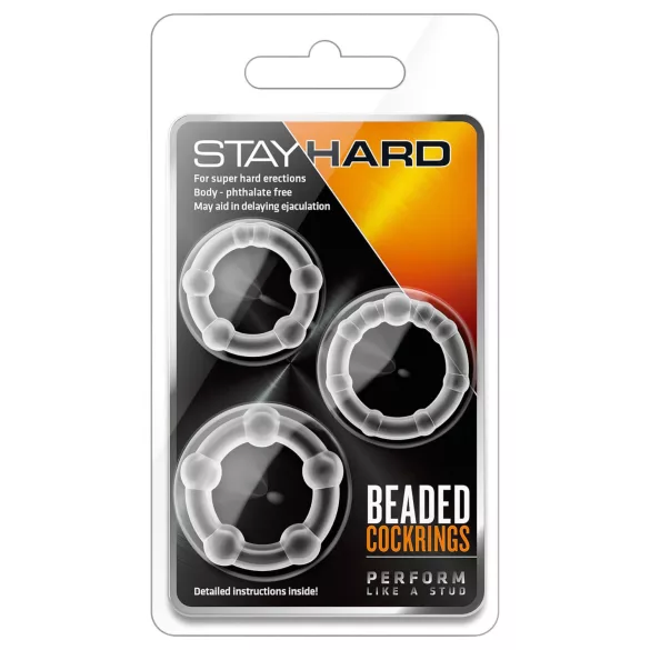 Stay Hard - penisrenkaiden setti - 3 kpl - kirkas
