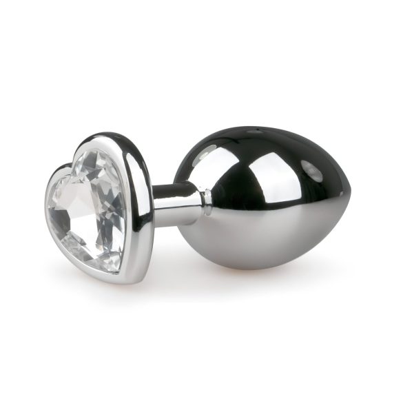 Easytoys Metal No.7 - sydämenmuotoinen anustappi valkoisella kivellä - hopea