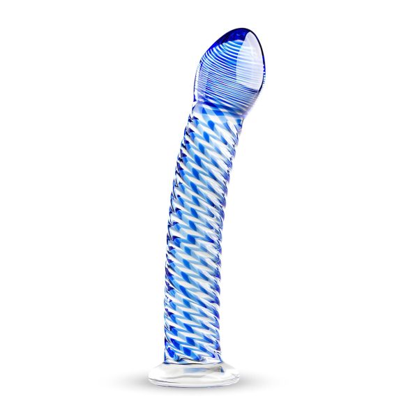 Gildo Glass No. 5 - kierrekoristelt lasidildo (läpinäkyvä-sininen)