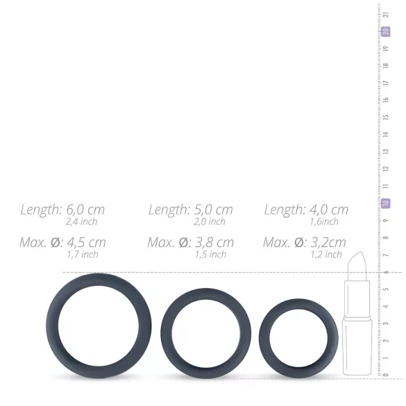 Boners - silikoninen penisrengas setti - 3 kpl - harmaa
