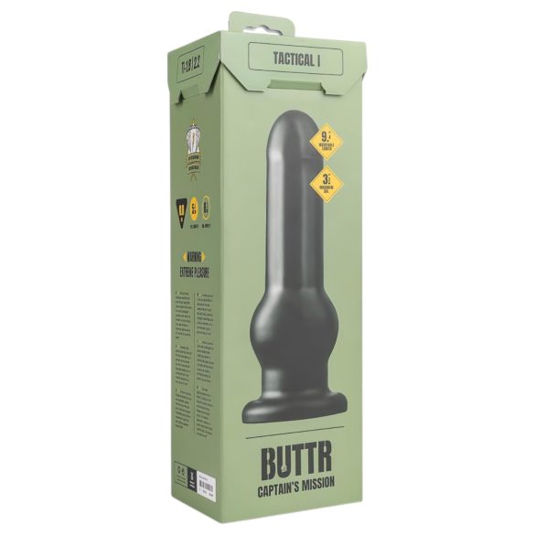 BUTTR Tactical I - tapetin kiinnitettävä dildo - musta