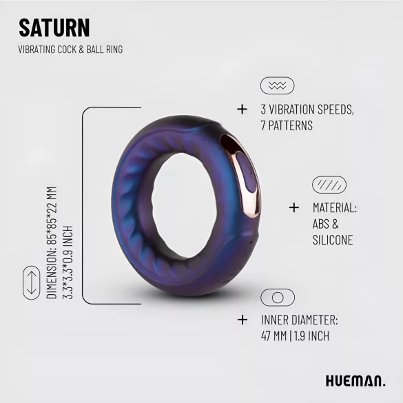 Hueman Saturn - vibraatiopenisrengas - ladattava, vedenkestävä - violetti