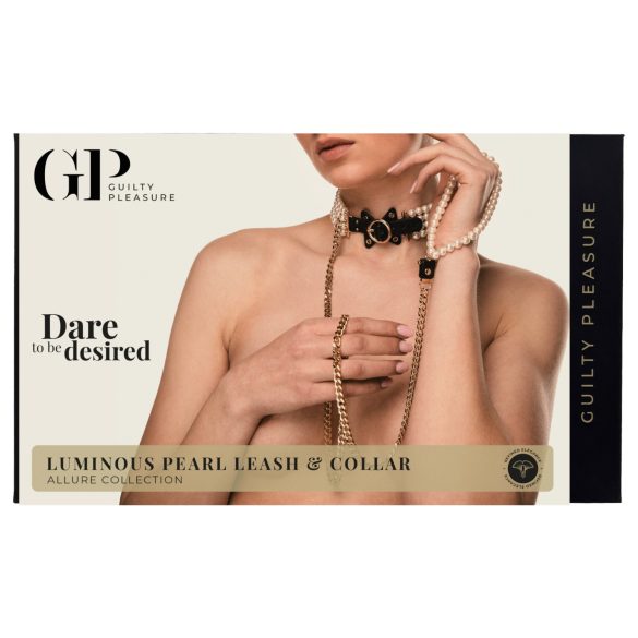 Allure - kaulapanta talutushihnalla helmiä - musta