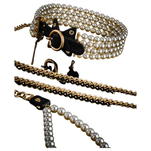 Allure - kaulapanta talutushihnalla helmiä - musta