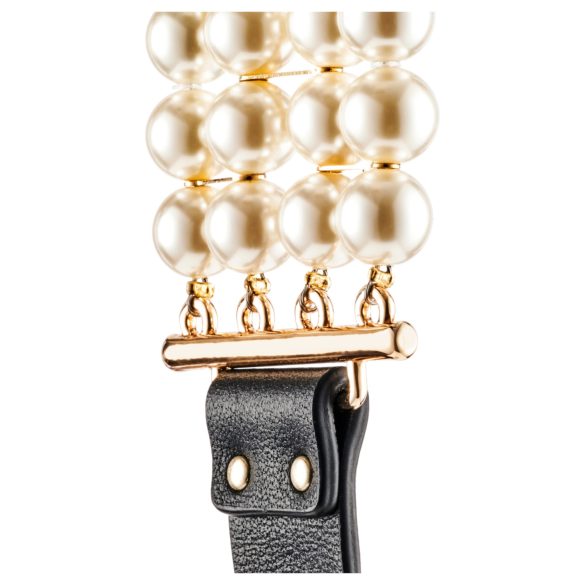 Allure - kaulapanta talutushihnalla helmiä - musta