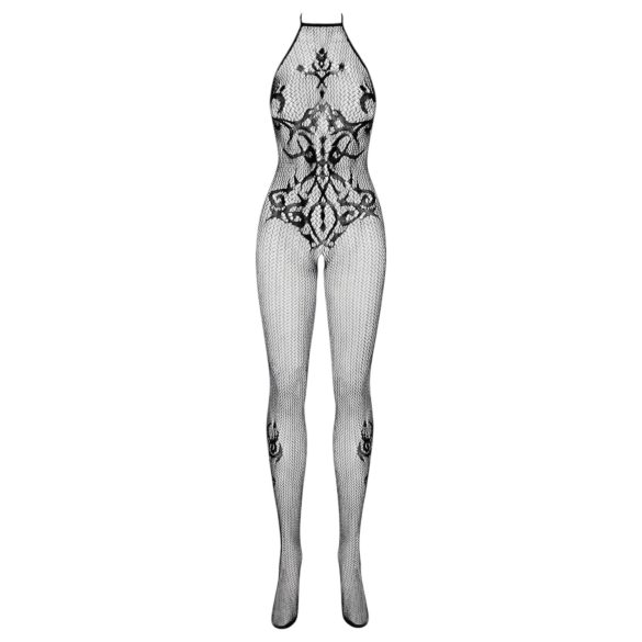 Obsessive - verkkobodystocking kaula-aukkolla - musta S-L