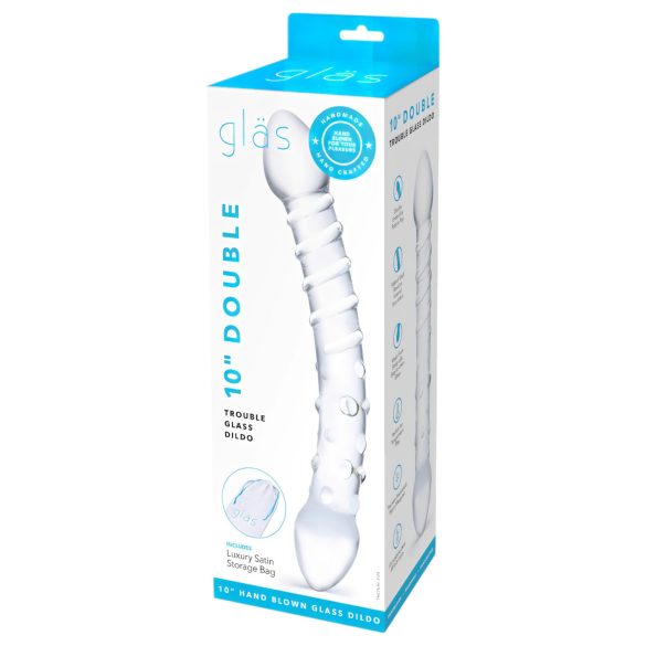 GLAS - lasinen kaksipäinen dildo (läpinäkyvä)