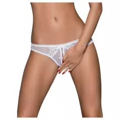   Obsessive - naisten avoimet stringit - pitsi, kukkakuvio, rusetti - valkoinen
