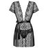 Obsessive Alluria - pitsinen aamutakki ja stringit (musta) - L/XL