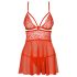 Obsessive 838-BAB-3 - tulinen pitsibabydoll ja stringit (punainen) - L/XL