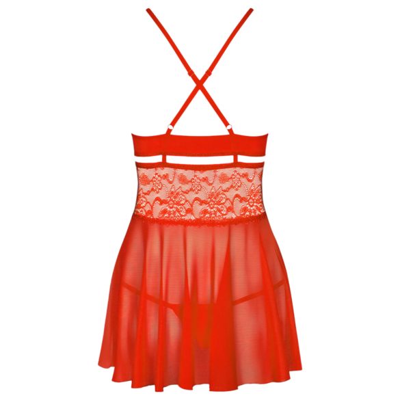 Obsessive 838-BAB-3 - tulinen pitsibabydoll ja stringit (punainen) - L/XL