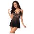 Obsessive 838-BAB-1 - läpikuultava pitsinen babydoll-setti (musta)