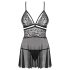 Obsessive 838-BAB-1 - läpikuultava pitsinen babydoll-setti (musta)