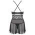 Obsessive 838-BAB-1 - läpikuultava pitsinen babydoll-setti (musta)